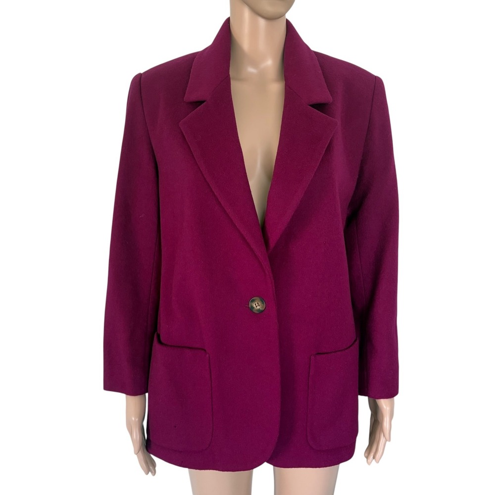 Lands End Vintage Magenta Wool Cashmere Blazer Jacket 6 Made in USA Office Chic